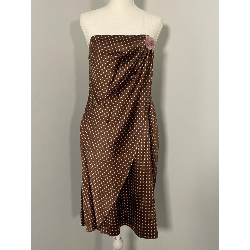 Shoshanna Dress‎ Womens 12 Brown Pink Polka Dot Silk Strapless Formal Party NEW